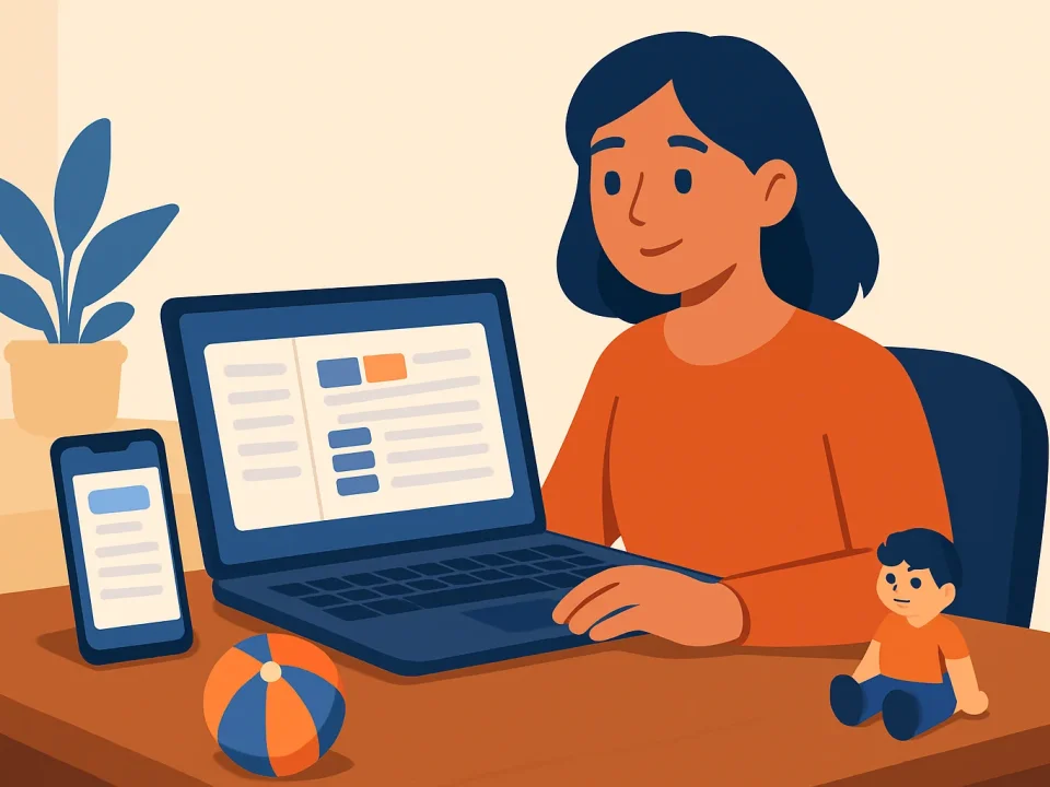 Администратор детской секции использует CRM на ноутбуке для расписания и учёта детей