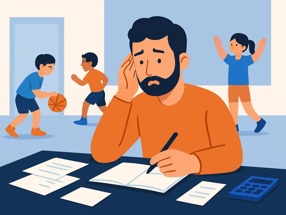 Владелец спортивной школы считает расходы и доходы на фоне детской тренировки